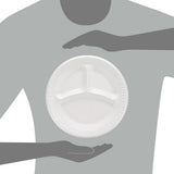 Quiet Classic Laminated Foam Dinnerware, 3 Compartment Plate, 9" Dia, White, 500/carton