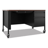 Mobile Teachers Pedestal Desks, Right-hand Pedestal: Box/file Drawers, 48" X 30" X 29.5", Walnut/black