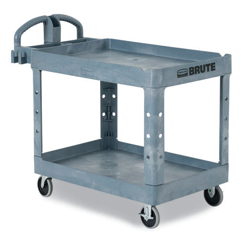 Brute Heavy-duty Ergo Handle Utility Cart, Plastic, Two Shelves, 500 Lb Capacity, 25.5