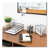Vena Desktop Organization Kit, 8 Compartments, Letter Sorter, Paper Tray, Pencil Cup, Black, Metal