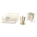 Vena Desktop Organization Kit, 8 Compartments, Letter Sorter, Paper Tray, Pencil Cup, Gold, Metal