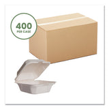 White Molded Fiber Clamshell Containers, 6 X 12 X 2, White, Sugarcane, 400/carton