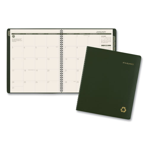 Recycled Monthly Planner, 11 X 9, Green, 2021-2022