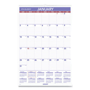 Monthly Wall Calendar With Ruled Daily Blocks, 20 X 30, White, 2021