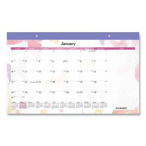 Watercolors Recycled Monthly Desk Pad Calendar, 17.75 X 11, 2021