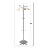 Wavy Coat Tree, Six Hangers-two Knobs-four Hooks, 18.88w X 14d X 68.5h, Silver Steel-wood