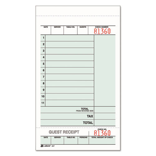 Guest Check Unit Set, Carbonless Duplicate, 7 1-4 X 4 1-4, 250-pack