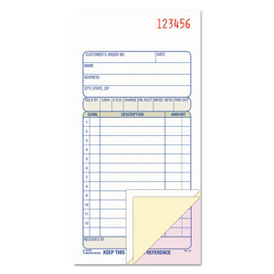 Carbonless Sales Order Book, Three-part Carbonless, 3 1-4 X 7 1-8, 50 Sheets
