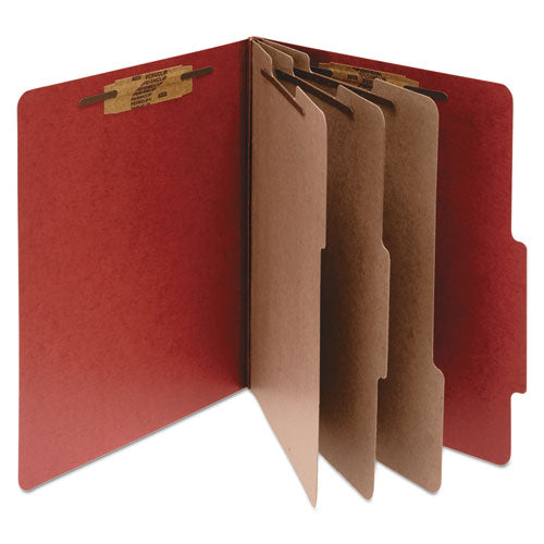 Pressboard Classification Folders, 3 Dividers, Legal Size, Earth Red, 10-box