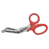 Stainless Steel Office Snips, 7" Long, 1.75" Cut Length, Red Offset Handle