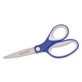 Kleenearth Soft Handle Scissors, Pointed Tip, 7" Long, 2.25" Cut Length, Blue-gray Straight Handle