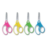 Soft Handle Kids Scissors, Rounded Tip, 5" Long, 1.75" Cut Length, Assorted Straight Handles, 12-pack