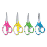 Soft Handle Kids Scissors, Pointed Tip, 5" Long, 1.75" Cut Length, Assorted Straight Handles, 12-pack