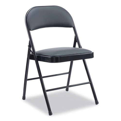 Alera Pu Padded Folding Chair, Supports Up To 250 Lb, Black Seat-back, Black Base, 4-carton
