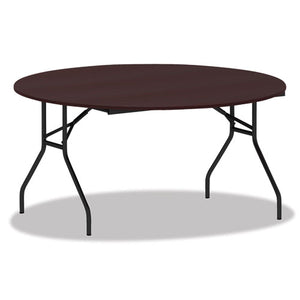 Round Wood Folding Table, 59 Dia X 29 1-8h, Mahogany