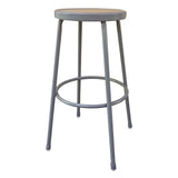 Industrial Metal Shop Stool, 30.24" Seat Height, Supports Up To 300 Lbs, Brown Seat-gray Back, Gray Base