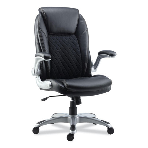 Alera Leithen Bonded Leather Midback Chair, Supports Up To 275 Lb, Black Seat-back, Silver Base