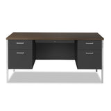 Double Pedestal Steel Desk, Metal Desk, 60w X 30d X 29.5h, Mocha-black