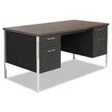 Double Pedestal Steel Desk, Metal Desk, 60w X 30d X 29.5h, Mocha-black