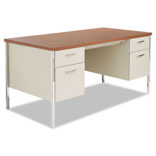 Double Pedestal Steel Desk, Metal Desk, 60w X 30d X 29.5h, Cherry-putty