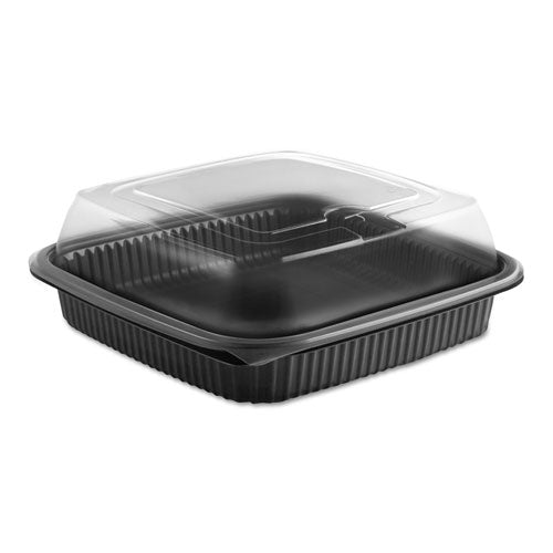 Culinary Squares 2-piece Microwavable Container, 36 Oz, Clear-black, 8.46 X 8.46 X 2.91,150-carton