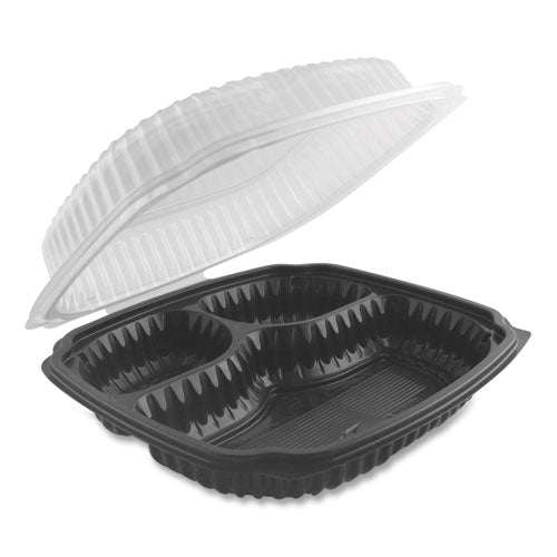 Culinary Lites Microwavable 3-compartment Container, 26 Oz-7 Oz-7 Oz, 9 X 9 X 3.01, Clear-black, 100-carton