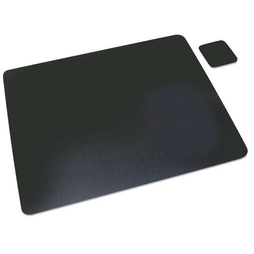Leather Desk Pad W-coaster, 19 X 24, Black