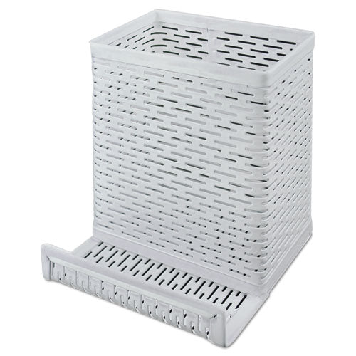 Urban Collection Punched Metal Pencil Cup-cell Phone Stand, 3 1-2 X 3 1-2, White