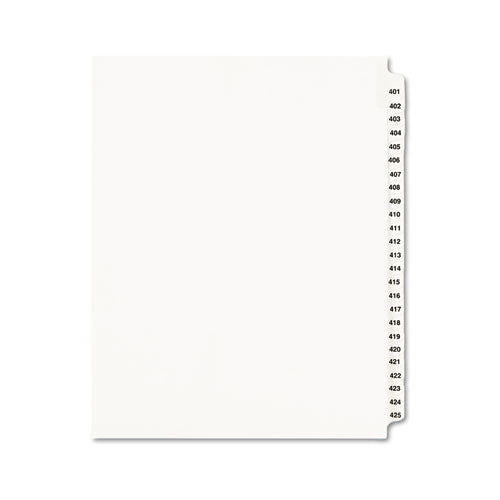 Preprinted Legal Exhibit Side Tab Index Dividers, Avery Style, 25-tab, 401 To 425, 11 X 8.5, White, 1 Set, (1346)