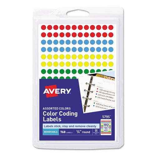 Handwrite Only Self-adhesive Removable Round Color-coding Labels, 0.25