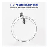 Key Tags With Split Ring, 1 1-4 Dia, White, 50-pack