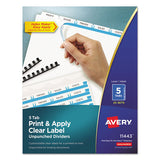 Print And Apply Index Maker Clear Label Unpunched Dividers, 5-tab, Ltr, 25 Sets