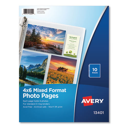 Photo Storage Pages For Six 4 X 6 Mixed Format Photos, 3-hole Punched, 10-pack