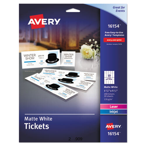 Printable Tickets W-tear-away Stubs, 97 Bright, 65lb, 8.5 X 11, White, 10 Tickets-sheet, 20 Sheets-pack