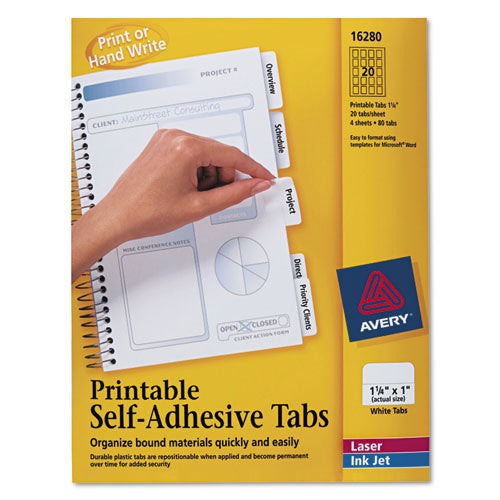 Printable Plastic Tabs With Repositionable Adhesive, 1-5-cut Tabs, White, 1.25