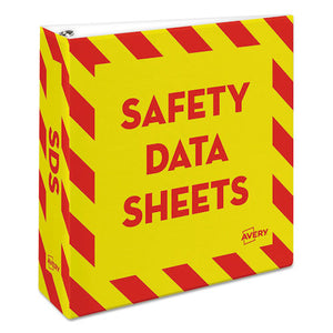 Heavy-duty Preprinted Safety Data Sheet Binder, 3 Rings, 3" Capacity, 11 X 8.5, Yellow-red
