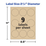Round Brown Kraft Print-to-the-edge Labels, 2.5" Dia, 225-pk