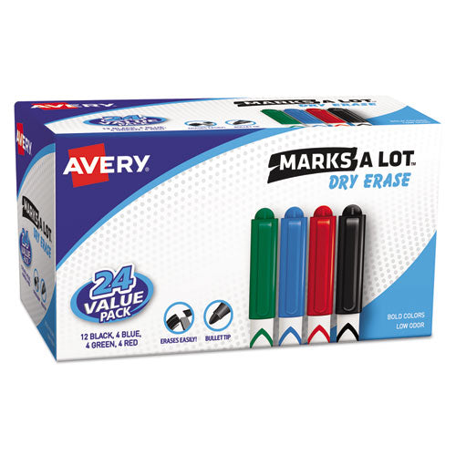 Marks A Lot Pen-style Dry Erase Marker Value Pack, Medium Chisel Tip, Assorted Colors, 24-set