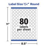 Printable Self-adhesive Permanent Id Labels W- Sure Feed, 3-4" Dia, White 800-pk