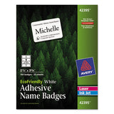 Ecofriendly Adhesive Name Badge Labels, 3.38 X 2.33, White, 160-box