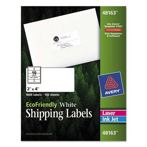 Ecofriendly Mailing Labels, Inkjet-laser Printers, 2 X 4, White, 10-sheet, 100 Sheets-pack