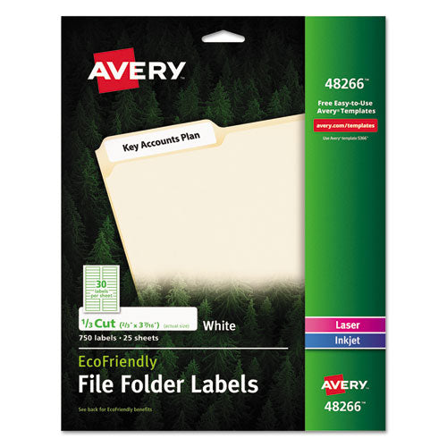 Ecofriendly Permanent File Folder Labels, 0.66 X 3.44, White, 30-sheet, 25 Sheets-pack