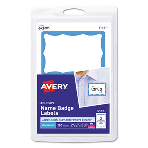 Printable Adhesive Name Badges, 3.38 X 2.33, Blue Border, 100-pack