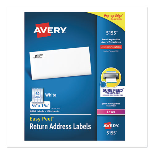 Easy Peel White Address Labels W- Sure Feed Technology, Laser Printers, 0.66 X 1.75, White, 60-sheet, 100 Sheets-pack