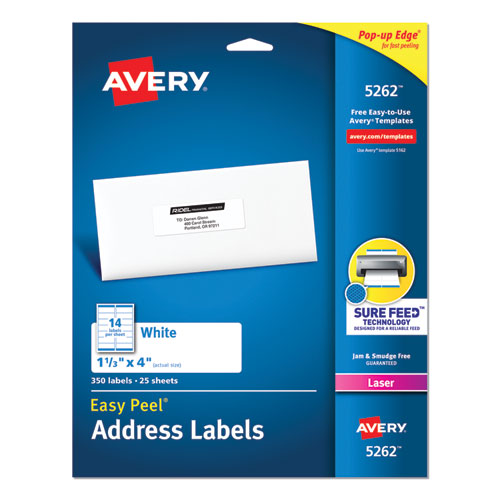 Easy Peel White Address Labels W- Sure Feed Technology, Laser Printers, 1.33 X 4, White, 14-sheet, 25 Sheets-pack