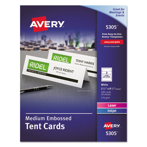 Medium Embossed Tent Cards, White, 2 1-2 X 8.5, 2 Cards-sheet, 100-box