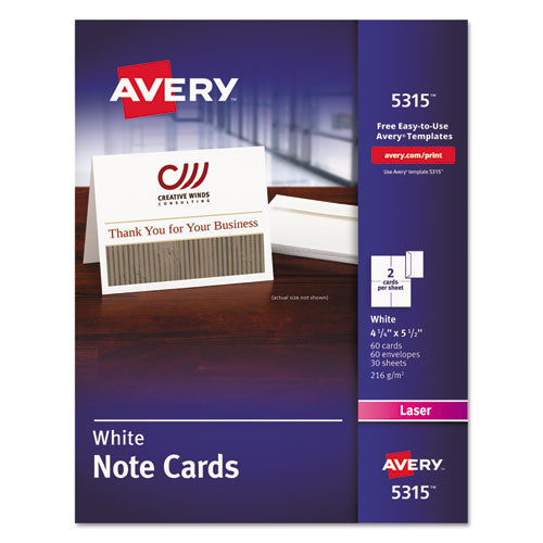 Note Cards, Laser Printer, 4 1-4 X 5 1-2, Uncoated White, 60-pack With Envelopes