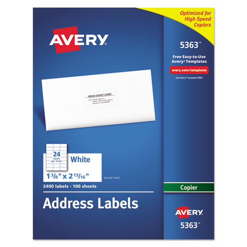 Copier Mailing Labels, Copiers, 1.38 X 2.81, White, 24-sheet, 100 Sheets-box