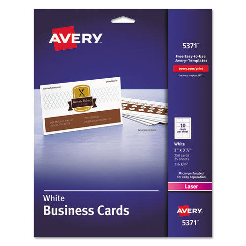 Printable Microperforated Business Cards With Sure Feed Technology, Laser, 2 X 3.5, White, Uncoated, 250-pack