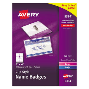 Clip-style Name Badge Holder With Laser-inkjet Insert, Top Load, 4 X 3, White, 40-box